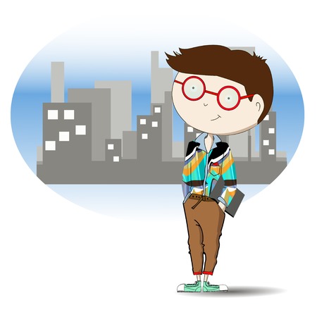 Young businessman on city background  のイラスト素材