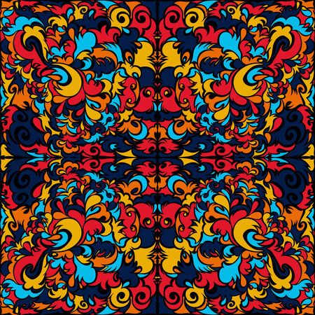 Summer-colored Stylized Abstract Seamless Hand-Drawn Paisley Patternのイラスト素材