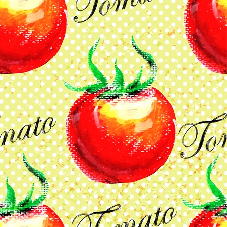 Tomato pattern on grunge background. Vector illustrationのイラスト素材