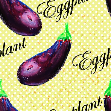 Eggplant pattern on grunge background. Vector illustrationのイラスト素材