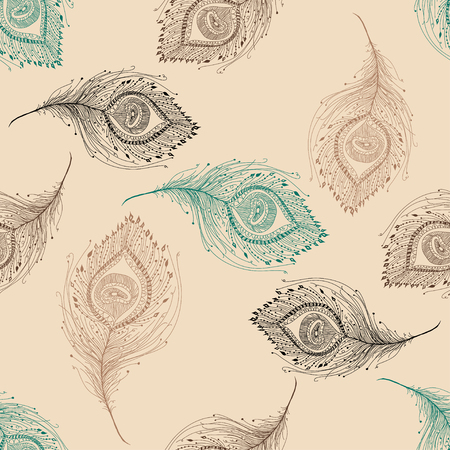 Peacock feather seamless pattern on the background. Vector EPSのイラスト素材