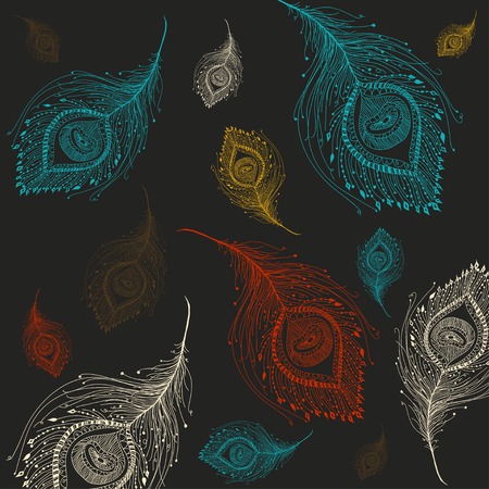 Peacock feather in grey background illustration.のイラスト素材