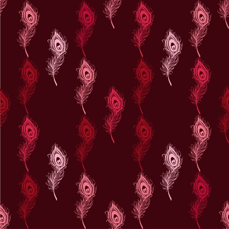 Peacock feather seamless in vinous background. Vector illustration.のイラスト素材