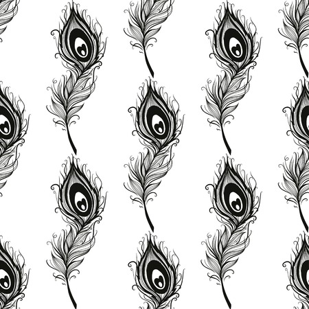 Peacock feather seamless in white background. Vector illustration.のイラスト素材