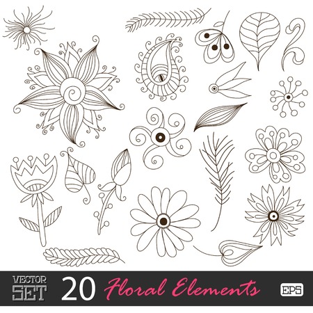 Floral vintage flower pattern set . Vector illustration.のイラスト素材