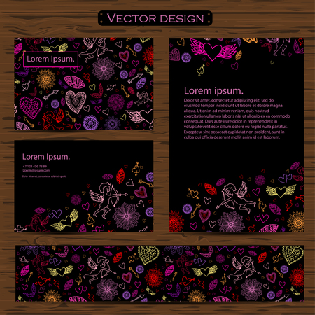 Set of four valentines day business cards on a background. Vectorのイラスト素材