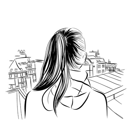 beautiful womans neck with city viev hand drawn vector illustration eps 10のイラスト素材
