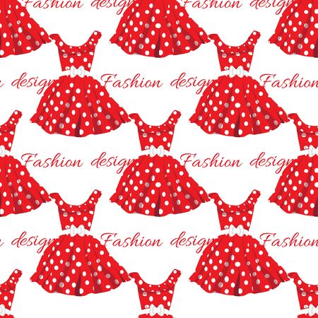 Red dress with white polka dot design.  illustration.の写真素材