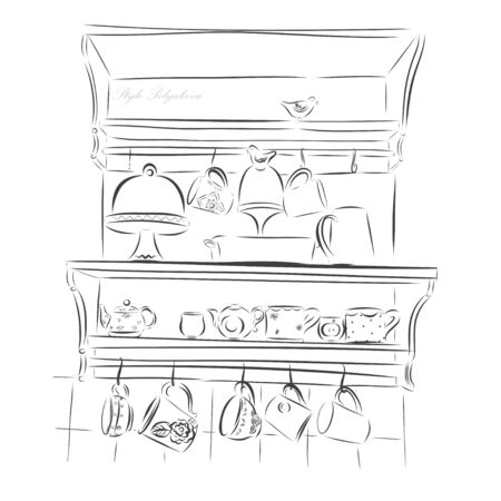 Vector cookware set with cups and teapots. EPS illustrationのイラスト素材