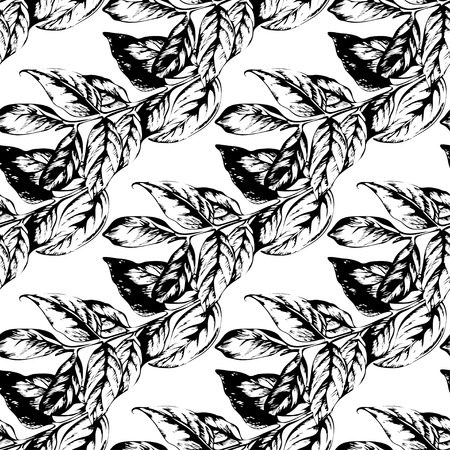 Seamless floral hand-drawn pattern, leaf background. Retro pattern with leaf. Organic ornament can be used as wallpaper. Vector. EPSのイラスト素材