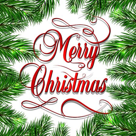 Merry Christmas retro background with fir branches. Vector illustration.のイラスト素材