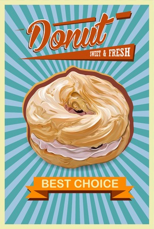 Retro Donut Poster. Promotional sign vector illustration. EPSのイラスト素材