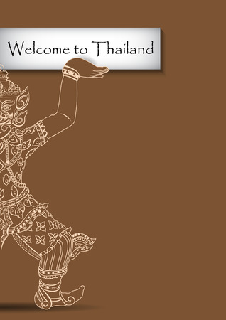 Rakshasa Thai statue. Black outlines isolated on white background with text. Indian, Arabic, Islamic, African, Hindu, Thai, ottoman motifs. Ethnic, tattoo art, spiritual boho design. EPSのイラスト素材