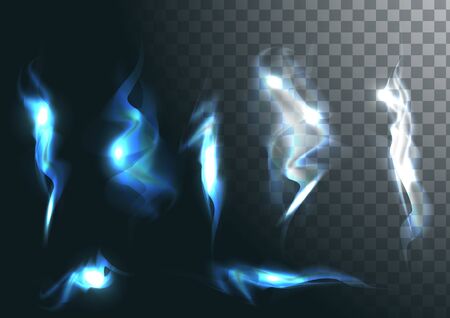 Set of realistic fire flames on transparent background. Special effects. Vector illustration. Translucent elements. Transparency grid. Vector campfire set. Vector EPSのイラスト素材