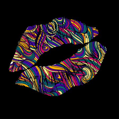 ornamental Lipstick kiss on black background. Vector EPS illustrationのイラスト素材
