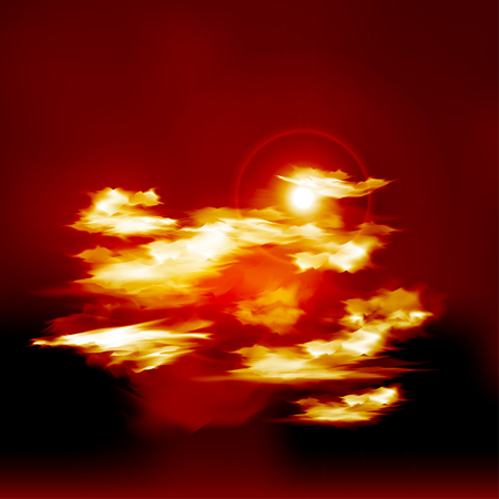 Set of orange different clouds on the Sunset. Vector illustrationのイラスト素材