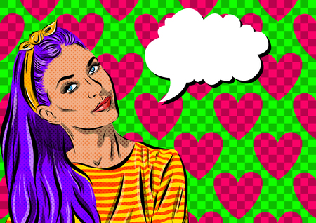 Pop Art Woman - on a polka-dots background. Vector illustration.のイラスト素材