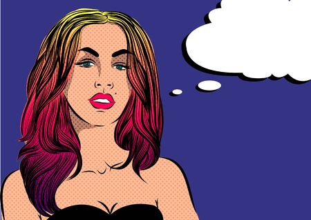 Pop Art Woman - on a polka-dots background. Vector illustration.のイラスト素材