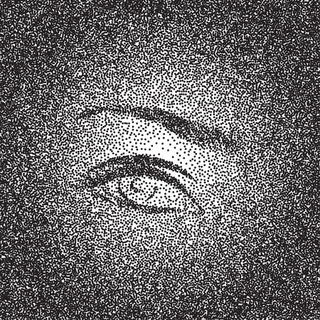 Vector black and white halftone background and eye. Stipple effect.のイラスト素材