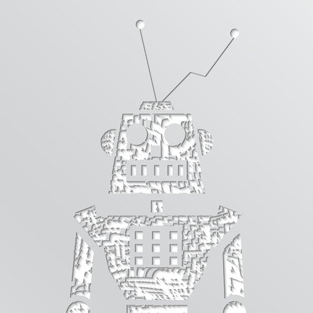 Vector grunge robot doodle on a white background.のイラスト素材