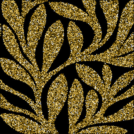 Grunge retro gold glitter pattern of colored leaves.のイラスト素材