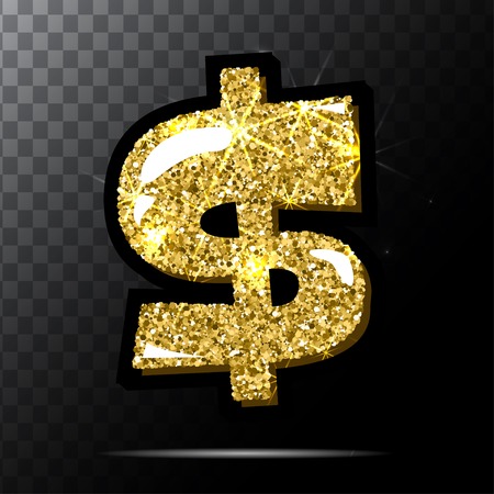 Gold glitter vector icon of dollar isolated on transparent background.のイラスト素材