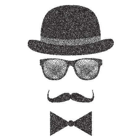 Dots Hipster character illustration with sunglasses and mustache. Vectorのイラスト素材