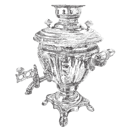 Russian samovar. vector hand drawn dotted graphic illustrationのイラスト素材
