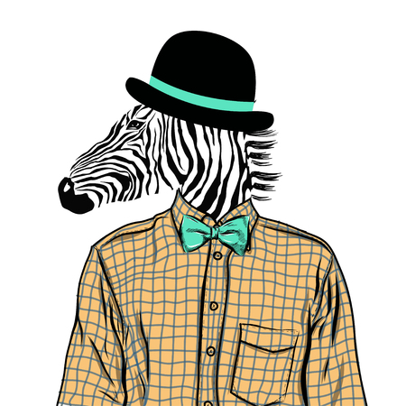 Hand Drawn Fashion Illustration of dressed up zebra, in colors. Vectorのイラスト素材