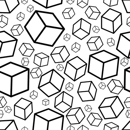 Monochrome isometric fall cubes seamles texture background.のイラスト素材
