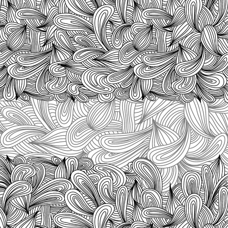 Hand drawn monochrome doodles pattern. Scetch of background with abstract shapes illustration.のイラスト素材