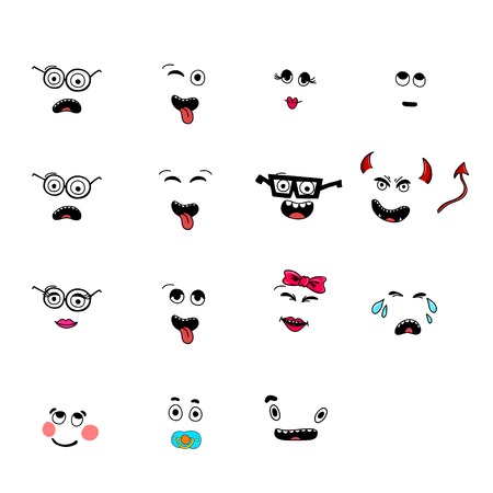 set of fun emoticon smileys isolated on white background.のイラスト素材