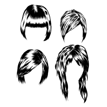 Hand drawn set of different women s hair styles.のイラスト素材