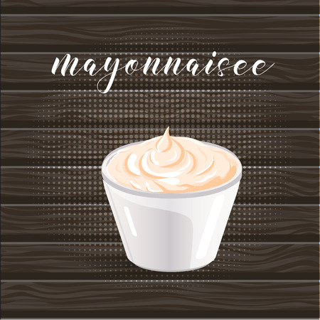 Vector abstract logo ceramic dip bowl, filled mayonnaise. EPSのイラスト素材