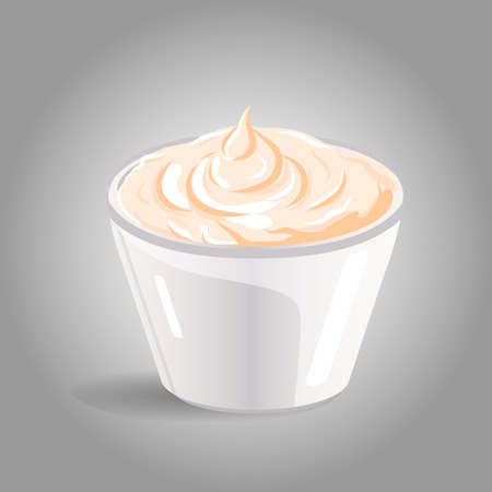 Vector abstract logo ceramic dip bowl, filled mayonnaise. EPSのイラスト素材