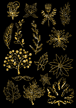 Set of vintage floral elements. Vector decoration collection. Hand drawn flowers, leaves and page decor.のイラスト素材