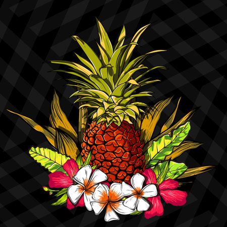 Tropical flowers, jungle leaves, paradise flower. Beautiful seamless vector floral pattern background, exotic print.のイラスト素材