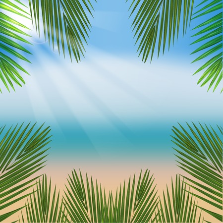 Beach with sea and palm leaves.のイラスト素材