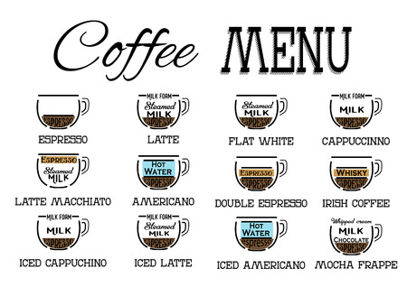 Vector coffee recipe type and menu design in flat style. EPSのイラスト素材