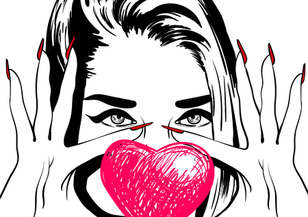 beautiful fashion woman with heart Loveのイラスト素材
