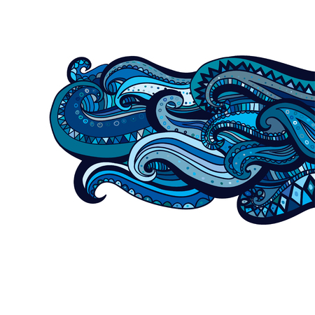 Vector hand drawn wave abstract ornamental ethnic pattern backgroundのイラスト素材