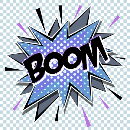 Cartoon comic graphic design for explosion blast dialog box background with sound BOOM. Vectorのイラスト素材
