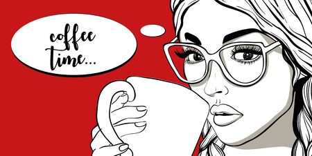 Beautiful Girl With sunglasses and Coffee Cup.のイラスト素材