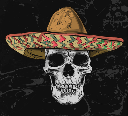 Mexican skull With sombrero.のイラスト素材