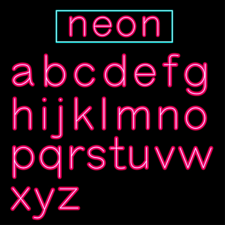 Pink glowing Neon Bar Alphabet on black background. Vectorのイラスト素材