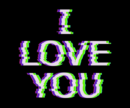 White i love you text in Glitch Style. Vector Heart Illustration with, Modern and Trendy Silhouette.のイラスト素材