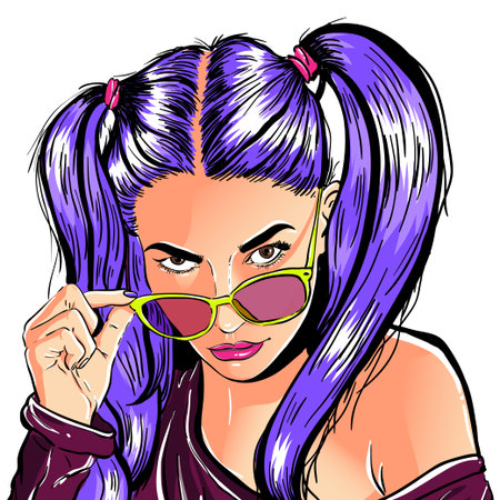 Beautiful young woman. Fashion lady in sunglasses. Stylish woman portrait. Sketch. Vector illustrationのイラスト素材