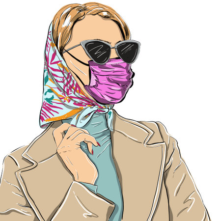 Fashion women in medical mask on white background.のイラスト素材
