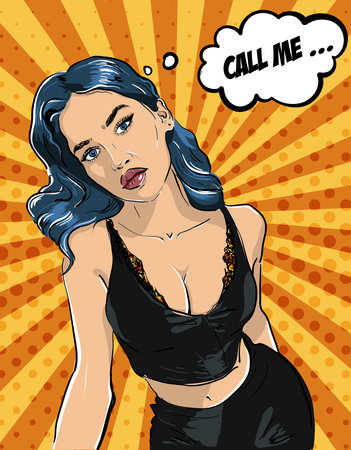 Sexy woman with long blue hair vector illustration.のイラスト素材