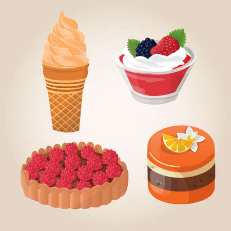 Set of cakes, ice cream, jellyのイラスト素材